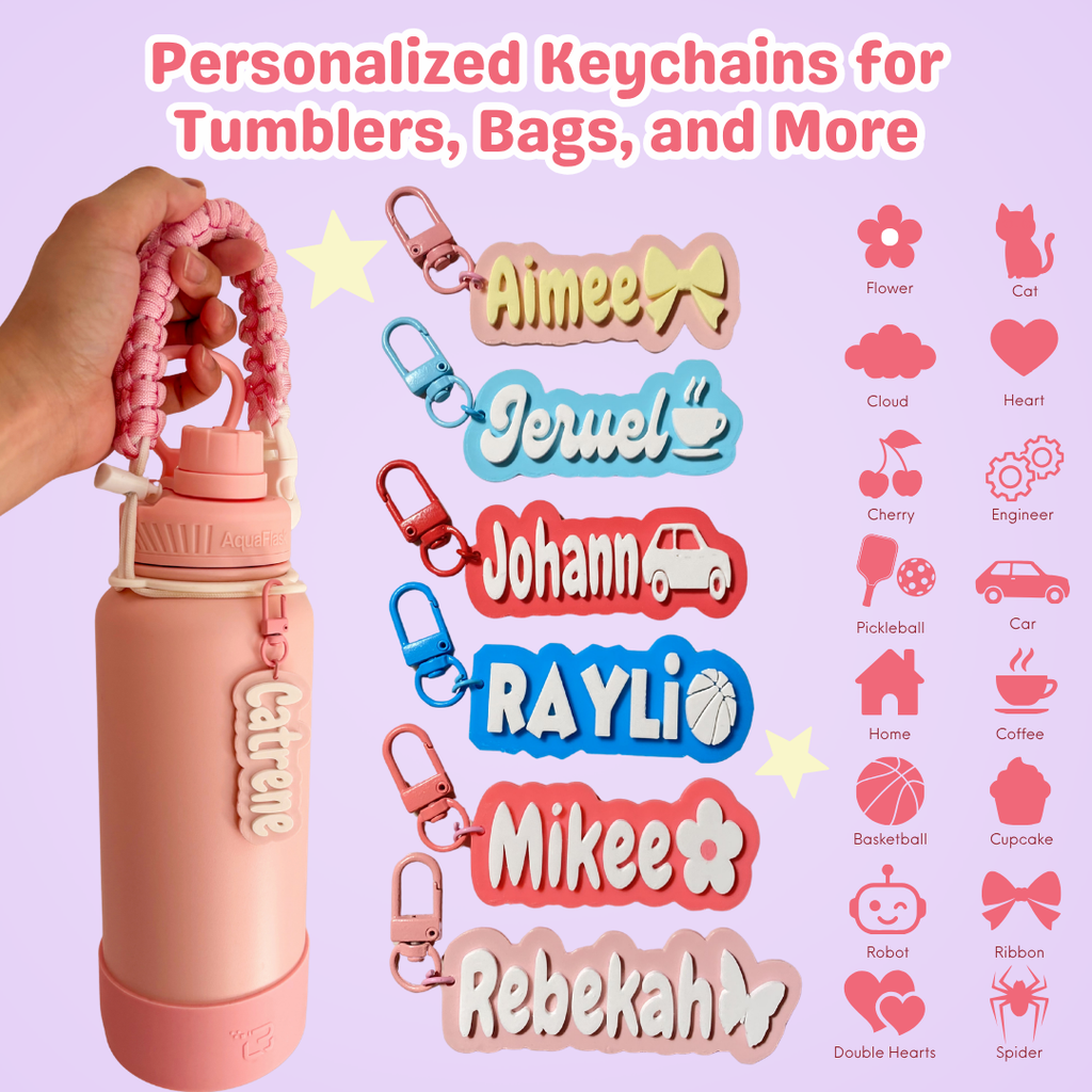 Personalized Name Keychain 3D Print Buckle Chain for Tumbler, Bags, and Wallets
