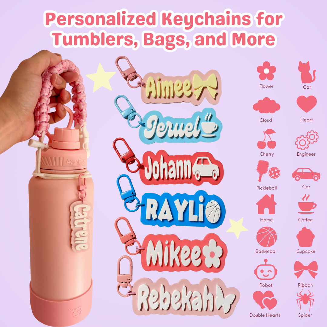 Personalized Name Keychain 3D Print Buckle Chain for Tumbler, Bags, and Wallets